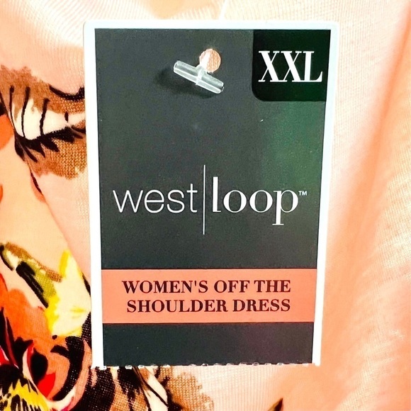 West Loop Pink Floral Off the Shoulder Dress Tunic Mini Stretchy Cottagecore XXL - Picture 8 of 10